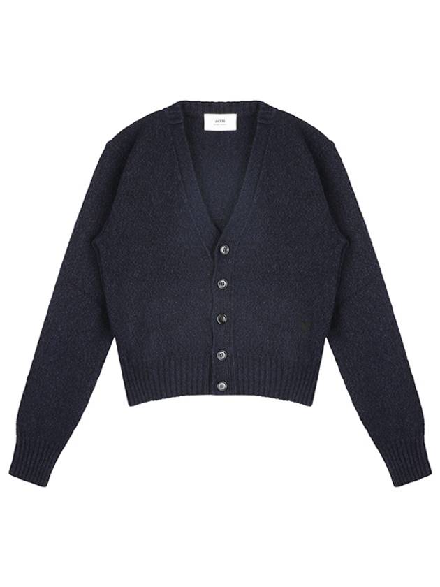 Embroidered Heart Logo Cashmere Cardigan Navy - AMI - BALAAN 2