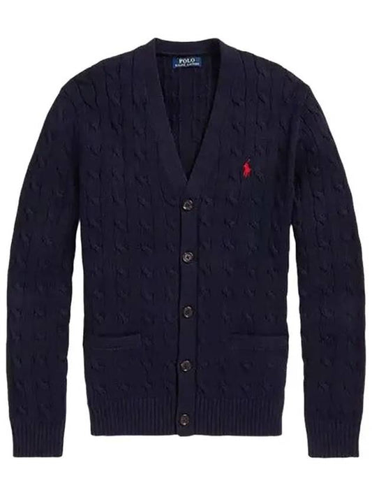 Pony Logo Cable Knit Cardigan Navy - POLO RALPH LAUREN - BALAAN 2