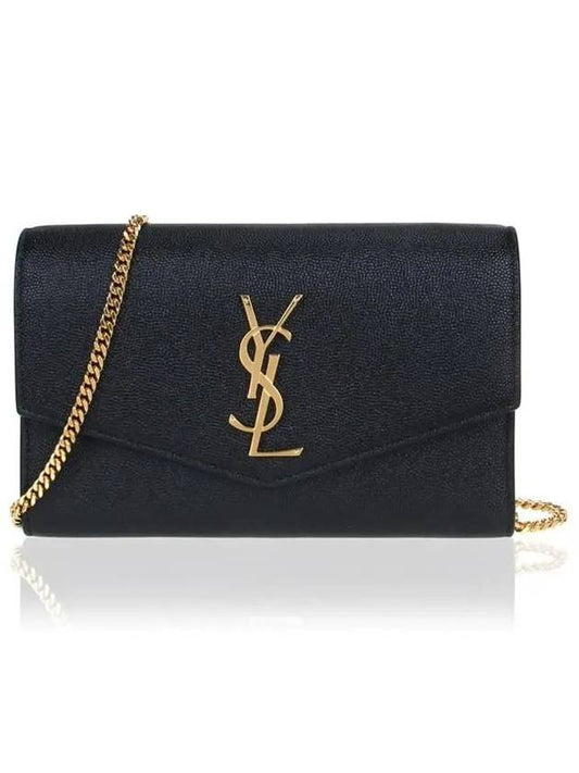 Monogram Uptown Chain Embossed Leather Long Wallet Black - SAINT LAURENT - BALAAN 2