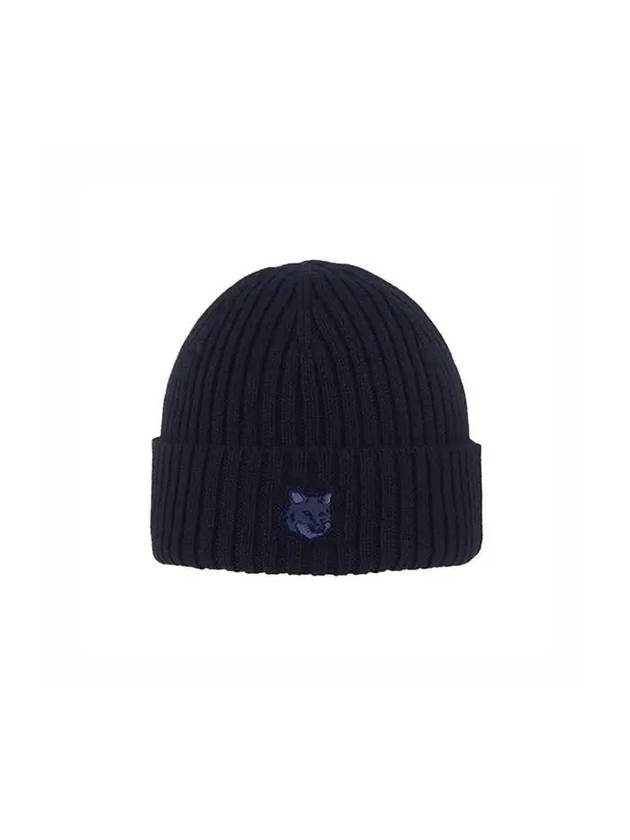 Wool Fox Head Beanie Navy Blue - MAISON KITSUNE - BALAAN 2