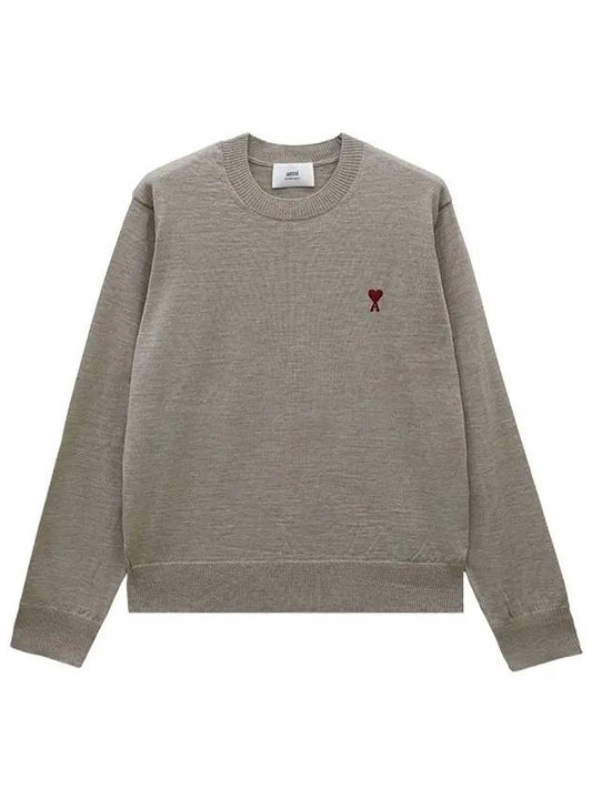 Heart Embroidered Logo Crew Neck Knit Top Beige - AMI - BALAAN 2