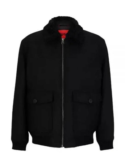 Teddy Collar Regular Fit Bomber Jacket Black - HUGO BOSS - BALAAN 2