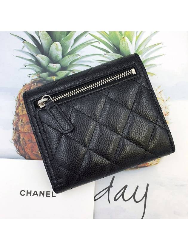 Small Classic Flap Wallet Grained Calfskin Silver Black - CHANEL - BALAAN 3