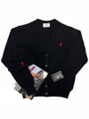 Red Heart Logo Merino Wool Cardigan Black - AMI - BALAAN 5