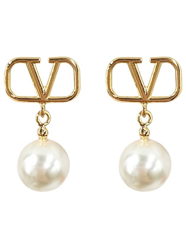 V Logo Pearl Earrings Gold - VALENTINO - BALAAN 2