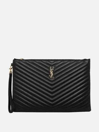 Gold Monogram Document Holder In Matelasse Leather Black - SAINT LAURENT - BALAAN 2