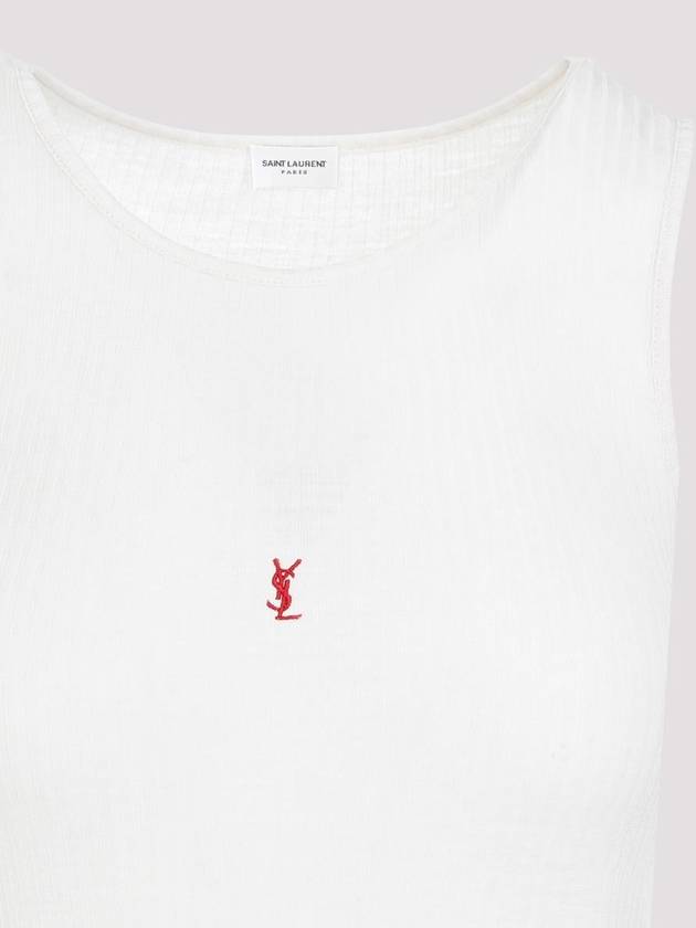 Cassandre Embroidered Logo Wool Sleeveless White - SAINT LAURENT - BALAAN 4