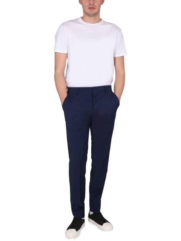 Cigarette Fit Wool Straight Pants Blue - AMI - BALAAN 3