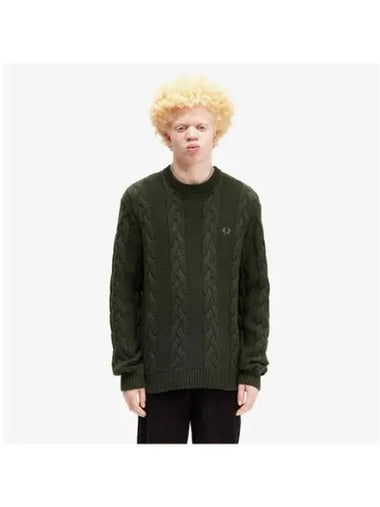 Fred Perry Sharp Chunky Cable Knit Sweater Hunting Green AFPM2438562 408 - FRED PERRY - BALAAN 1