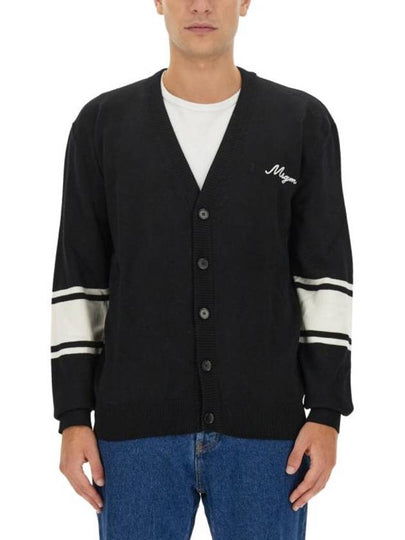 Embroidered Logo Wool Cardigan Black - MSGM - BALAAN 2