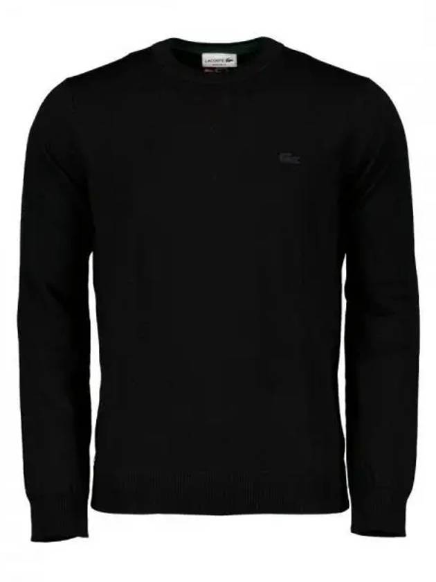 Crew Neck Merino Wool Knit Top Black - LACOSTE - BALAAN 2