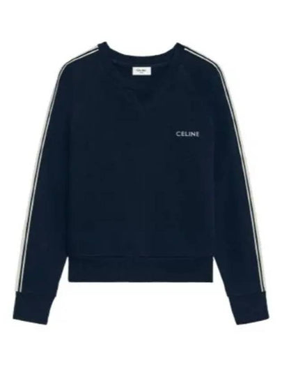 Embroidered Logo Cotton Fleece Cashmere Sweatshirt Navy - CELINE - BALAAN 2