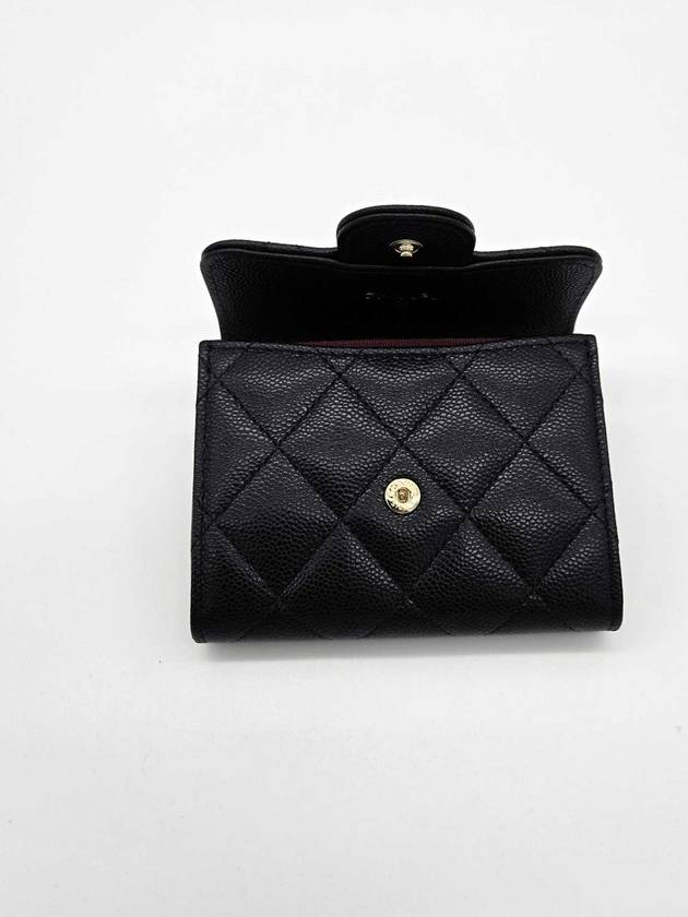 Classic Grained Calfskin Card Wallet Gold Black - CHANEL - BALAAN 10