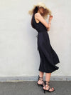 Women's Ruffle Cape Jersey Long Dress Black - PRETONE - BALAAN 4