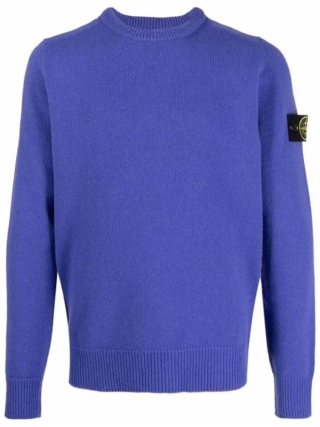 Men's Waffen Patch Round Neck Knit Top Blue - STONE ISLAND - BALAAN 2