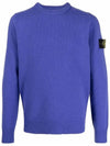 Men's Waffen Patch Round Neck Knit Top Blue - STONE ISLAND - BALAAN 3