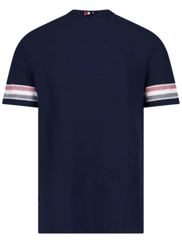 Textured Cotton Stripe Short Sleeve T-Shirt Navy - THOM BROWNE - BALAAN 4