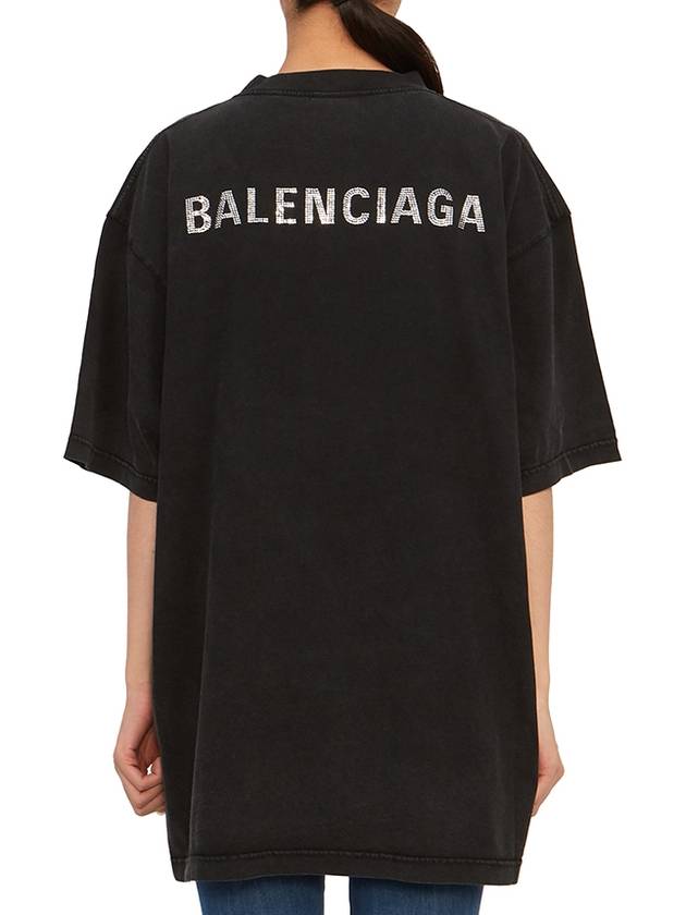 Rhinestone Logo Cotton Short Sleeve T-Shirt Black - BALENCIAGA - BALAAN 5