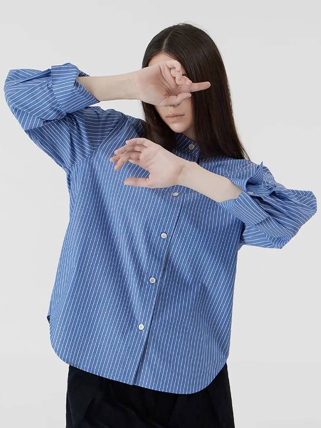 Sleeve volume overfit cotton striped china shirt deep blue 020 - VOYONN - BALAAN 6