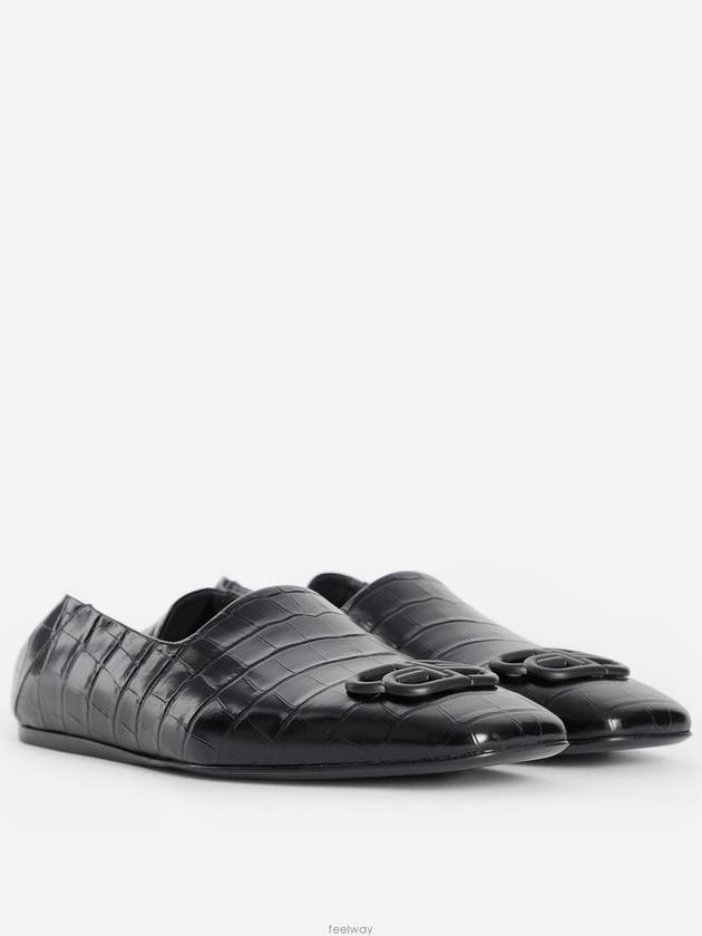 Men's Cozy BB Crocodile Loafers Black - BALENCIAGA - BALAAN.