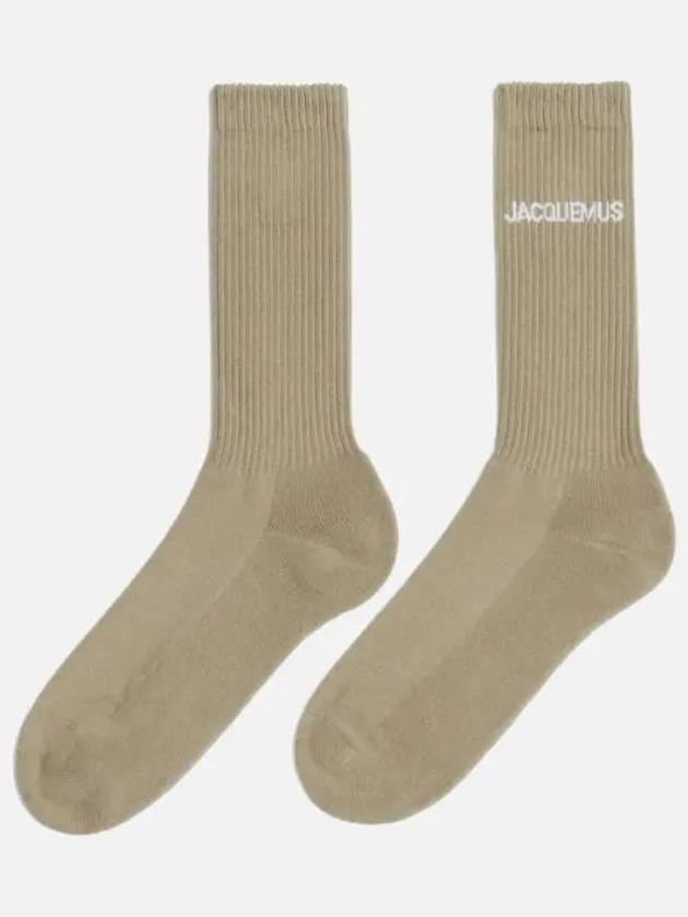 Les Chaussettes Ribbed Crew Socks Khaki - JACQUEMUS - BALAAN 3