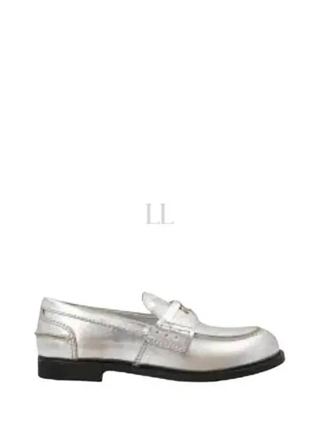 Vintage Effect Leather Penny Loafers Silver - MIU MIU - BALAAN 2