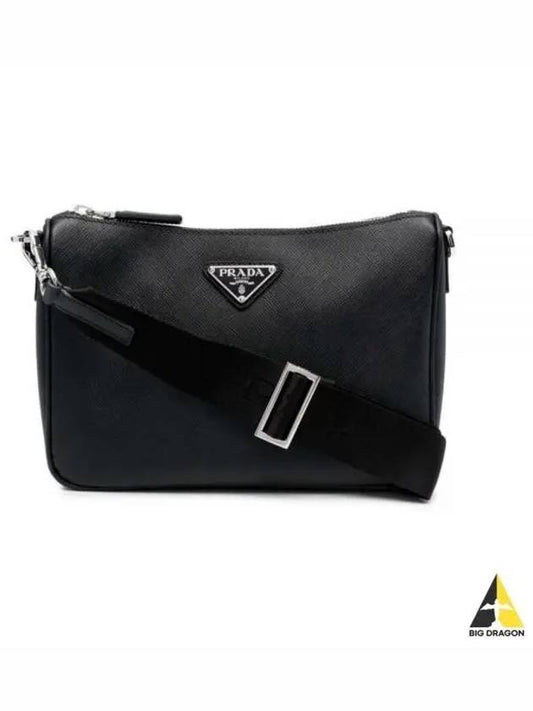 triangle logo leather shoulder bag black - PRADA - BALAAN 2