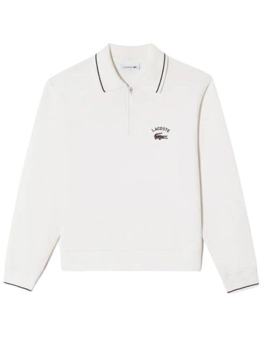 Women's CP Chouli Collar Half Zip Up Knit Top Off White - LACOSTE - BALAAN 1