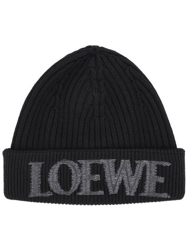 Embroidered Logo Wool Beanie Black - LOEWE - BALAAN 1