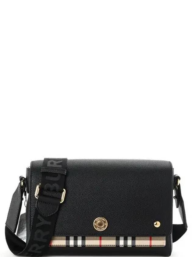 Leather and Vintage Check Note Crossbody Bag Black - BURBERRY - BALAAN 2