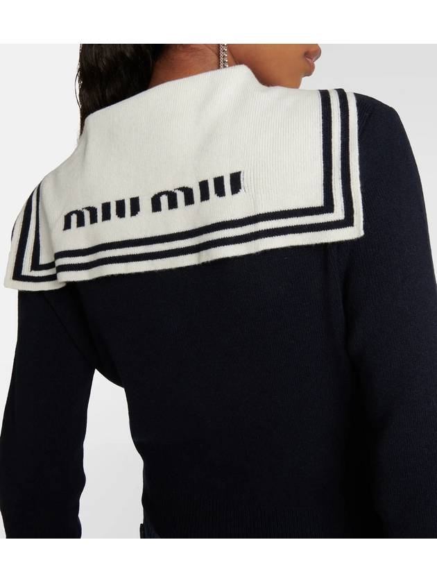 Stripe Edge Cashmere Cardigan Navy - MIU MIU - BALAAN 3