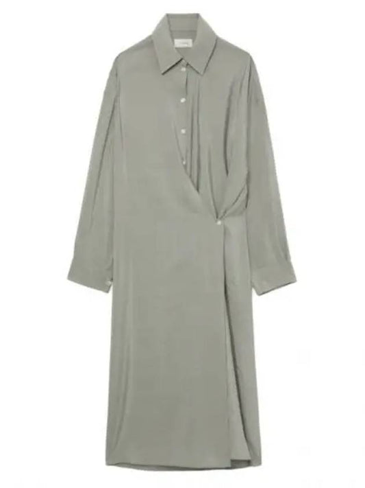 Straight Collar Twisted Dry Silk Midi Dress Light Misty Grey - LEMAIRE - BALAAN 2