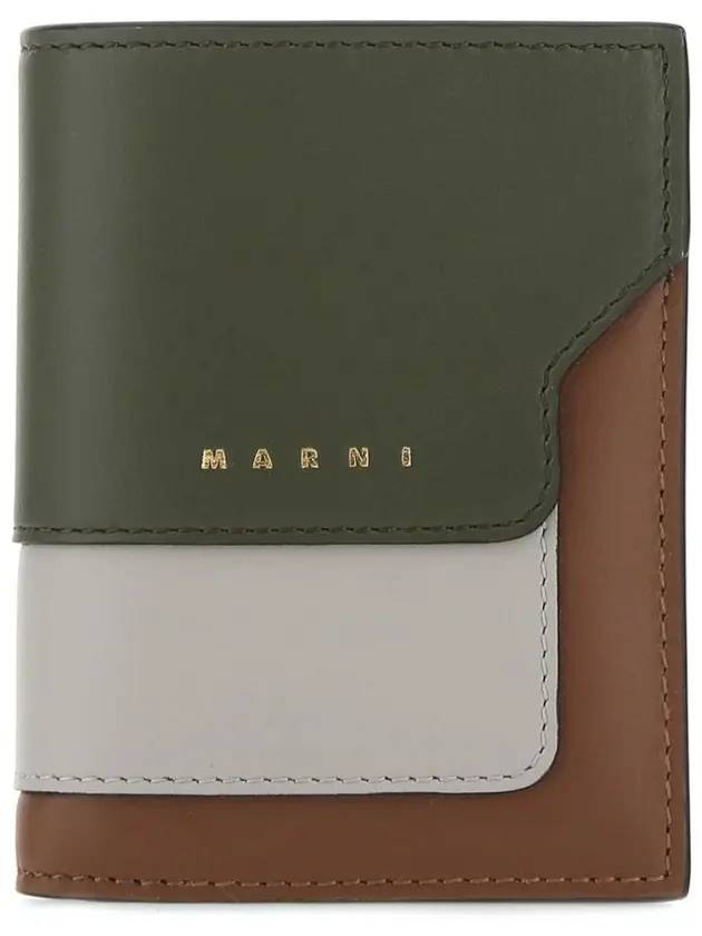 Logo Saffiano Leather Bifold Half Wallet Green - MARNI - BALAAN 1