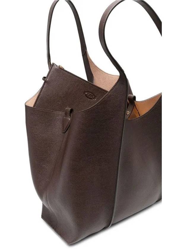 T Timeless Leather Medium Shopping Tote Bag Brown - TOD'S - BALAAN 5