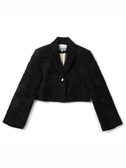 Boucle Jacquard Crop Blazer Jacket Black - GANNI - BALAAN 2