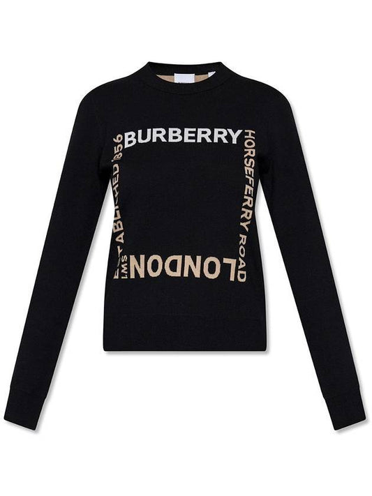 Horseferry Square Wool Blend Jacquard Knit Top Black - BURBERRY - BALAAN.