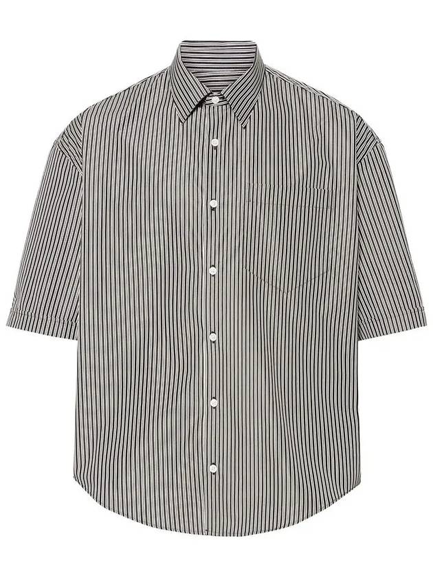 Striped Boxy Fit Short Sleeve Shirt Grey - AMI - BALAAN 2