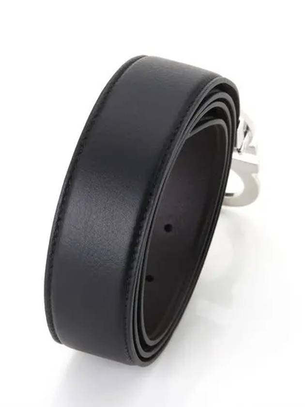 Reversible Gancini Leather Belt Black - SALVATORE FERRAGAMO - BALAAN 3