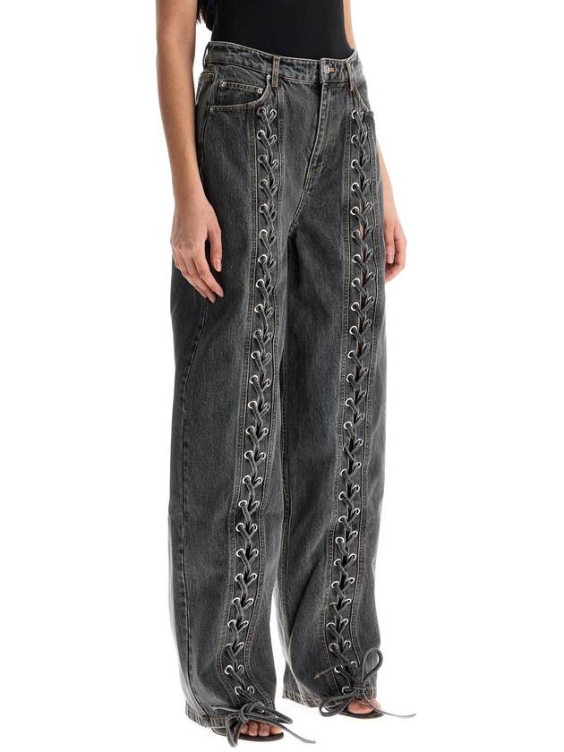 black organic cotton wide leg pants with lace - ROTATE - BALAAN 2