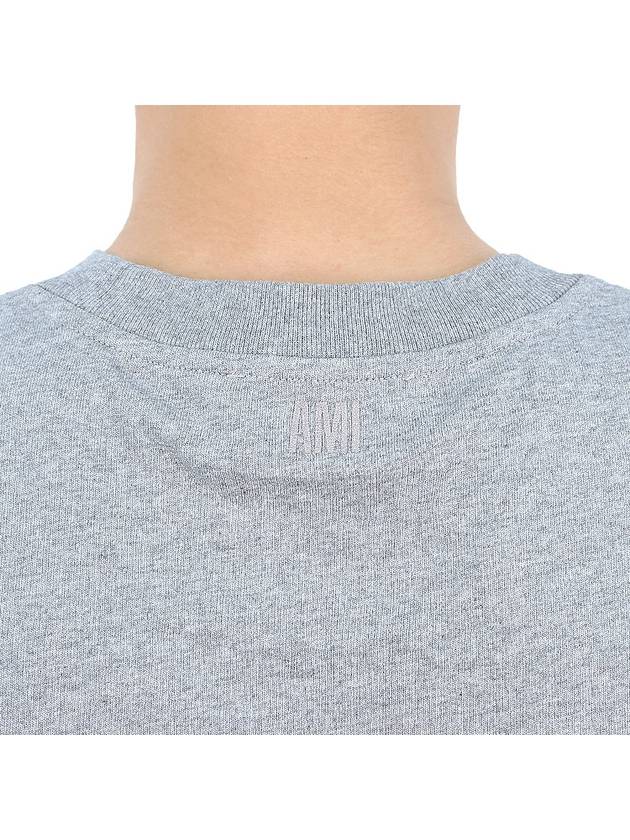 Chain Stitch Heart Logo Long Sleeve T-Shirt Heather Grey - AMI - BALAAN 9