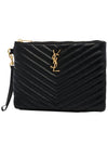 Matelasse Monogram Logo Strap Clutch Bag Black - SAINT LAURENT - BALAAN 3