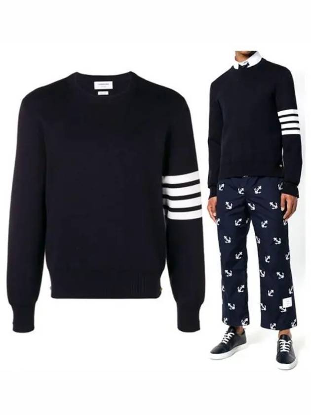 4 Bar Armband Milano Stitch Knit Top Navy - THOM BROWNE - BALAAN 2