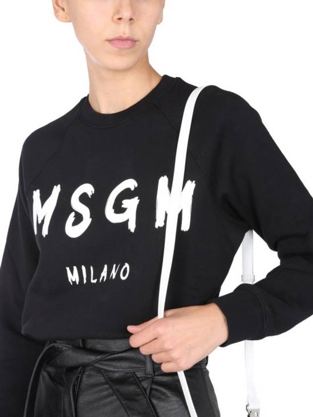 Women's Brushed Logo Crew Neck Sweatshirt Black - MSGM - BALAAN 8