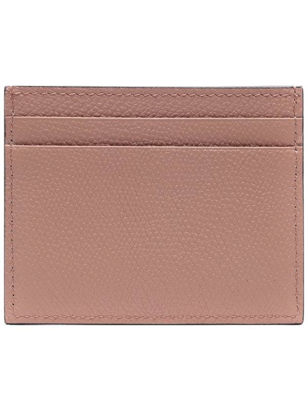 V Logo Signature Grainy Calfskin Card Wallet Pink - VALENTINO - BALAAN 5