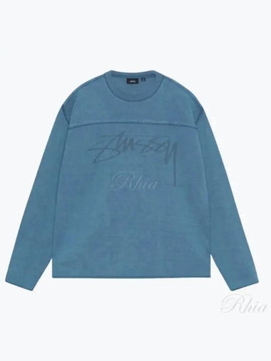 1140352 Blue Football Crew Pigment Dyed Long Sleeve Tee - STUSSY - BALAAN 1