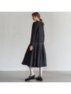 Women's Lace Collar Pleated Long Dress Black - MITTE - BALAAN 4