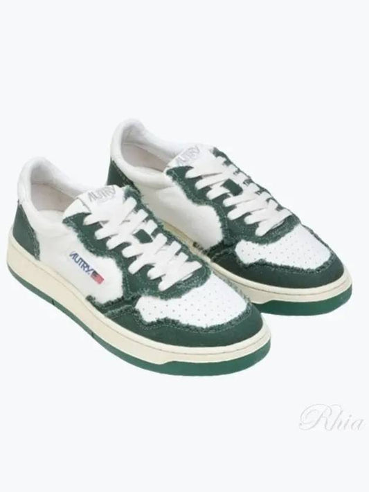 Medalist Bicolor Canvas Leather Low Top Sneakers White Green - AUTRY - BALAAN 2