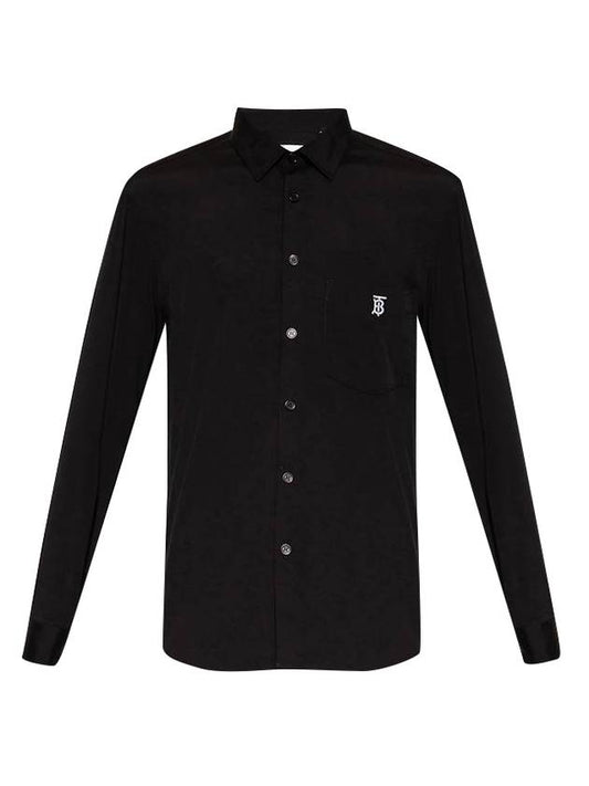 Monogram Motif Technical Cotton Long Sleeve Shirt Black - BURBERRY - BALAAN.