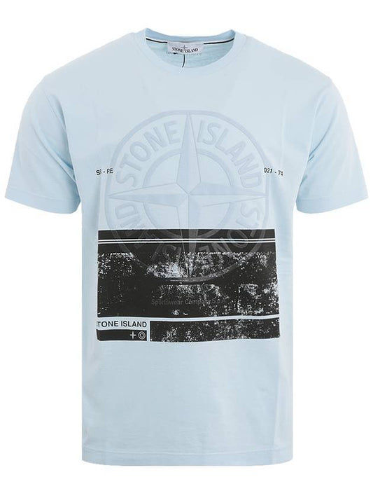 Block Logo Printing Short Sleeve T-Shirt Blue - STONE ISLAND - BALAAN 1