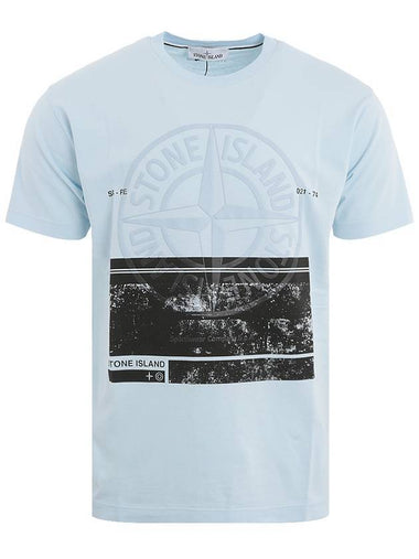 Block Logo Printing Short Sleeve T-Shirt Blue - STONE ISLAND - BALAAN 1